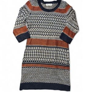 Pink Rose Geometric Knit Sweater Dress in burnt orange and navy size XL